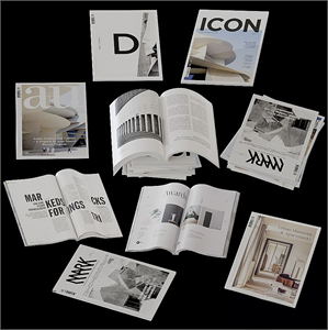 Collection of open and closed magazines